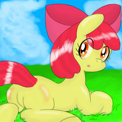 Size: 500x500 | Tagged: safe, artist:dericioussoup, derpibooru import, apple bloom, butt, female, filly, looking back, solo