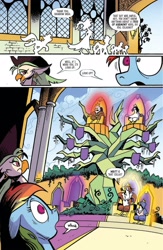 Size: 1988x3056 | Tagged: safe, artist:andypriceart, derpibooru import, idw, captain celaeno, king thaumas, prince aello, princess zephyra, queen ozomene, rainbow dash, bird, parrot, pegasus, spoiler:comic, spoiler:comic100, female, ornithia, preview, royalty, season 10, throne, tree of harmony