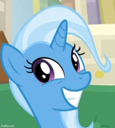 Size: 500x556 | Tagged: safe, derpibooru import, screencap, trixie, pony, unicorn, cropped, cute, diatrixes, eyelashes, happy, horn, teeth