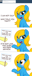 Size: 1280x2979 | Tagged: safe, artist:furrgroup, derpibooru import, oc, oc:internet explorer, earth pony, pony, ask internet explorer, blushing, browser ponies, female, internet explorer, mare, sign, solo