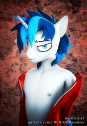 Size: 687x993 | Tagged: safe, artist:willitfit, derpibooru import, shining armor, anthro, pony, unicorn, 3d, blue eyes, cute, emo, femboy, girly, male, sexy, solo