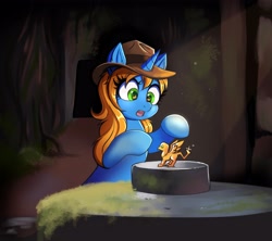 Size: 4000x3556 | Tagged: safe, artist:confetticakez, derpibooru import, oc, oc only, griffon, pony, unicorn, bipedal, eyes on the prize, female, gold, hat, indiana jones, looking at something, mare, open mouth, parody, scene interpretation, solo, statue, wide eyes