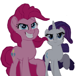 Size: 1280x1280 | Tagged: safe, artist:benpictures1, derpibooru import, pinkie pie, rarity, earth pony, pony, unicorn, my little pony: the movie, cute, diapinkes, duo, duo female, evil grin, female, grin, inkscape, mare, raised hoof, raised leg, raribetes, simple background, smiling, transparent background, vector