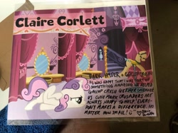 Size: 4032x3024 | Tagged: safe, derpibooru import, sweetie belle, pony, unicorn, claire corlett, female, filly, high res, photo, signature, signed, solo