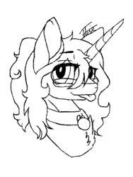 Size: 559x745 | Tagged: safe, artist:inspiredpixels, derpibooru import, oc, oc only, pony, unicorn, bust, collar, eye clipping through hair, eyebrows, eyebrows visible through hair, horn, looking at you, smiling, smiling at you, solo, tongue, tongue out, unicorn oc