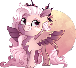 Size: 1563x1387 | Tagged: safe, artist:amberpone, derpibooru import, oc, oc:sakura, pegasus, pony, art trade, chest fluff, digital art, female, full body, long mane, mare, paint tool sai, paws, pink mane, simple background, solo, transparent background, wings