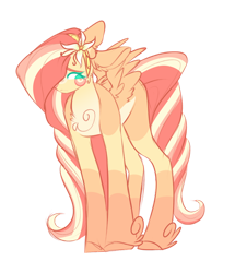 Size: 1024x1188 | Tagged: safe, artist:beeshoneymiik, derpibooru import, fluttershy, pegasus, pony, alternate design, alternate hairstyle, cute, feathered fetlocks, female, flower, flower in hair, hair over one eye, looking down, mare, shyabetes, simple background, solo, transparent background