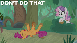 Size: 1280x720 | Tagged: safe, derpibooru import, edit, edited screencap, editor:quoterific, screencap, scootaloo, sweetie belle, pegasus, pony, unicorn, growing up is hard to do, season 9, duo, eyes closed, female, lying down, mare, messy mane, mud, muddy, older, older scootaloo, older sweetie belle, on back, open mouth