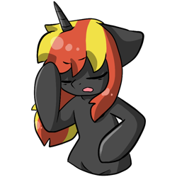 Size: 512x512 | Tagged: safe, artist:alex69vodka, derpibooru import, oc, oc only, oc:java, pony, unicorn, bipedal, eyes closed, facehoof, female, open mouth, simple background, sticker, transparent background