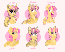 Size: 2732x2163 | Tagged: safe, artist:moccabliss, derpibooru import, oc, oc:summer sunrise, alicorn, pony, :p, bust, chest fluff, curved horn, female, horn, mare, offspring, parent:sunburst, parent:twilight sparkle, parents:twiburst, portrait, solo, style emulation, tongue, tongue out