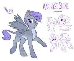 Size: 2201x1795 | Tagged: safe, artist:moccabliss, derpibooru import, oc, oc:amethyst shine, pegasus, pony, female, mare, offspring, parent:rarity, parent:thunderlane, parents:rarilane, simple background, solo, white background