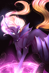 Size: 2000x3000 | Tagged: safe, artist:chrysgalaxy, derpibooru import, oc, oc only, bat pony, pony, bat pony oc, bat wings, commission, magic, magic circle, solo, wings, ych result