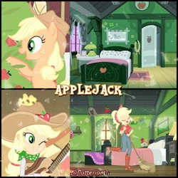 Size: 1080x1080 | Tagged: safe, derpibooru import, edit, edited screencap, editor:flutteriaeth, screencap, applejack, earth pony, pony, better together, equestria girls, five to nine, over a barrel, season 1, applejack's hat, bedroom, boots, broom, clothes, cowboy boots, cowboy hat, cute, denim, eyes closed, female, feminism, geode of super strength, guitar, hat, jackabetes, jeans, jewelry, magical geodes, mare, musical instrument, necklace, one eye closed, open mouth, pants, shirt, shoes, smiling, solo, stetson, sweet apple acres