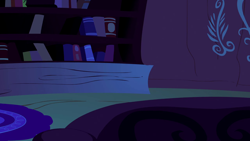 Size: 1280x720 | Tagged: safe, derpibooru import, screencap, power ponies (episode), background, bedroom, golden oaks library, liminal space, night, no pony, scenic ponyville