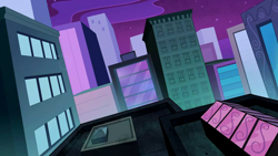 Size: 1280x720 | Tagged: safe, derpibooru import, screencap, power ponies (episode), season 4, background, building, maretropolis, night, no pony, rooftop, scenic ponyville, town