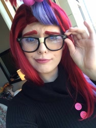 Size: 720x960 | Tagged: safe, artist:maddymoiselle, derpibooru import, moondancer, human, clothes, cosplay, costume, facebook, glasses, irl, irl human, photo