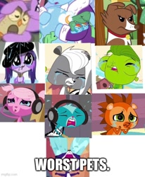 Size: 500x606 | Tagged: safe, owlowiscious, tank, winona, crying, headphones, image macro, littlest pet shop, penny ling, pepper clark, russell ferguson, vinnie terrio, zoe trent