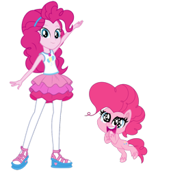 Size: 1024x1024 | Tagged: artist needed, safe, derpibooru import, pinkie pie, earth pony, human, pony, better together, equestria girls, my little pony: pony life, bipedal, clothes, cute, diapinkes, duo, duo female, female, self ponidox, simple background, standing, standing on one leg, transparent background, vector