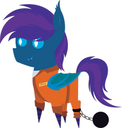 Size: 5795x6073 | Tagged: safe, artist:tikibat, derpibooru exclusive, derpibooru import, oc, oc only, oc:stardust, oc:stardust(cosmiceclipse), bat pony, pony, bat pony oc, bat wings, clothes, ear fluff, ears, fangs, male, membranous wings, prison outfit, simple background, slit eyes, socks, solo, stallion, striped socks, transparent background, wings