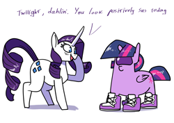 Size: 3508x2480 | Tagged: safe, artist:underpable, derpibooru import, rarity, twilight sparkle, twilight sparkle (alicorn), alicorn, pony, unicorn, among us, clothes, shoes, simple background