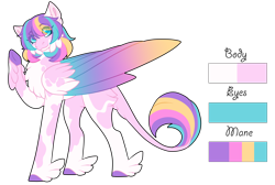 Size: 1480x997 | Tagged: safe, alternate version, artist:nobleclay, derpibooru import, oc, oc:venus, pegasus, pony, colored wings, feathered fetlocks, female, mare, multicolored wings, offspring, parent:princess cadance, parent:shining armor, parents:shiningcadance, reference sheet, simple background, solo, transparent background, wings