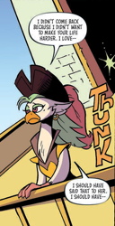 Size: 364x712 | Tagged: safe, artist:andypriceart, derpibooru import, idw, captain celaeno, anthro, bird, parrot, spoiler:comic, spoiler:comic100, ear piercing, earring, eyeshadow, female, frown, hat, implied lesbian, jewelry, makeup, piercing, pirate hat, season 10, solo, talking