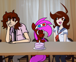 Size: 1556x1267 | Tagged: safe, artist:rainbowbacon, derpibooru import, oc, oc:rainbowbacon, human, pegasus, pony, anime style, birthday, birthday cake, cake, clothes, food, irl, photo, ponies in real life, school uniform