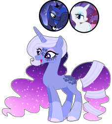 Size: 549x605 | Tagged: safe, artist:rainbows-skies, derpibooru import, princess luna, rarity, oc, pony, unicorn, base used, ethereal mane, female, lesbian, magical lesbian spawn, mare, offspring, parent:princess luna, parent:rarity, parents:rariluna, rariluna, shipping, simple background, starry mane, transparent background