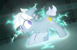 Size: 2048x1326 | Tagged: safe, artist:mochi_nation, derpibooru import, oc, oc only, oc:silver bolt, earth pony, pony, electricity, female, mare, solo, super powers