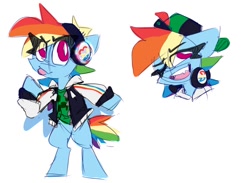 Size: 1060x776 | Tagged: safe, artist:nekosnicker, derpibooru import, rainbow dash, pegasus, pony, bipedal, cap, clothes, gamer dash, hat, headphones, jacket, minecraft, one eye closed, simple background, solo, tongue, tongue out, white background, wink