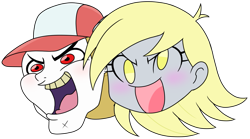 Size: 1125x625 | Tagged: safe, artist:batipin, derpibooru import, bulk biceps, derpy hooves, equestria girls, cap, ear piercing, earring, hat, jewelry, open mouth, piercing, simple background, transparent background