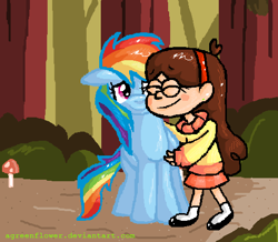 Size: 521x454 | Tagged: safe, artist:agreenflower, derpibooru import, rainbow dash, human, pony, crossover, friendshipping, gravity falls, mabel pines