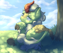 Size: 6000x5000 | Tagged: safe, artist:aquoquoo, derpibooru import, forest fall, kirin, absurd resolution, butt, male, plot, solo, tree, underhoof