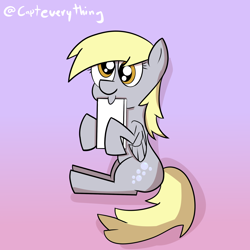 Size: 2000x2000 | Tagged: safe, artist:capteverything, derpibooru import, derpy hooves, pegasus, pony, cute, female, gradient background, sitting, solo