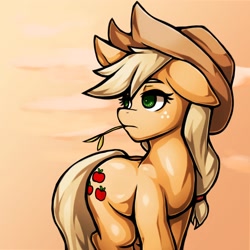 Size: 1764x1764 | Tagged: safe, artist:kyouman1010, derpibooru import, applejack, female, hay stalk, mare, solo