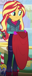 Size: 290x672 | Tagged: safe, derpibooru import, screencap, sunset shimmer, equestria girls, equestria girls series, holidays unwrapped, spoiler:eqg series (season 2), cropped, solo, winter break-in