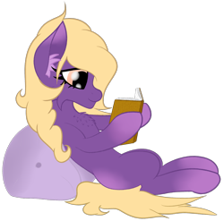 Size: 1545x1524 | Tagged: safe, artist:justapone, derpibooru import, oc, oc:lavender sunrise, pony, book, chest fluff, colored, eyeshadow, female, golden eyes, lying down, makeup, mare, pillow, reading, simple background, smiling, solo, transparent background, yellow hair