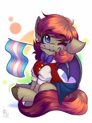 Size: 1200x1600 | Tagged: safe, artist:falafeljake, derpibooru import, oc, oc only, oc:xuan mai, bat pony, pony, bat pony oc, clothes, commission, pride, pride flag, simple background, solo, transgender pride flag, ych result