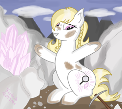 Size: 1000x900 | Tagged: safe, artist:friedrich911, derpibooru import, oc, oc:suzy, blonde, crystal, cutie mark, female, filly, mare, minerals, mountain, original character do not steal, rock, white