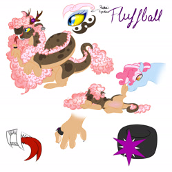 Size: 2226x2232 | Tagged: safe, artist:byemyfriends, derpibooru import, oc, oc only, oc:cotton candy, oc:fluffball, draconequus, draconequus oc, duo, fangs, female, forked tongue, interspecies offspring, jewelry, kilalaverse, mother and child, mother and daughter, offspring, offspring's offspring, pandoraverse, parent and child, parent:oc:cotton candy, parent:oc:oddball, parent:pinkie pie, parent:pokey pierce, parents:oc x oc, parents:pokeypie, reference sheet, ring, simple background, white background