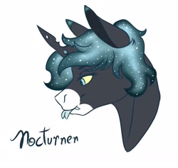 Size: 2048x1942 | Tagged: safe, alternate version, artist:eperyton, derpibooru import, oc, oc only, oc:nocturnen, changeling, changeling queen, bust, changeling queen oc, ethereal mane, forked tongue, simple background, solo, starry mane, white background