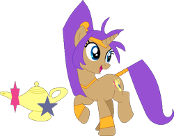 Size: 552x433 | Tagged: safe, artist:selenaede, artist:victorfazbear, derpibooru import, pony, unicorn, base used, base:selenaede, crossover, cutie mark, genie, magic lamp, open mouth, ponified, raised hoof, raised leg, shantae, shantae (character)