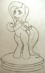 Size: 460x752 | Tagged: safe, artist:xapy, derpibooru import, fluttershy, pegasus, pony, bipedal, flute, grayscale, hoof hold, monochrome, musical instrument, pencil drawing, solo, traditional art, wingless