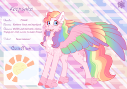 Size: 3500x2454 | Tagged: safe, artist:nobleclay, derpibooru import, oc, oc:keepsake, pegasus, pony, colored wings, female, magical lesbian spawn, mare, multicolored wings, offspring, parent:applejack, parent:rainbow dash, parents:appledash, rainbow wings, solo, wings