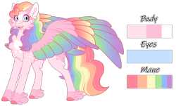 Size: 1688x1018 | Tagged: safe, alternate version, artist:nobleclay, derpibooru import, oc, oc:keepsake, pegasus, pony, colored wings, female, magical lesbian spawn, mare, multicolored wings, offspring, parent:applejack, parent:rainbow dash, parents:appledash, rainbow wings, reference sheet, simple background, solo, transparent background, wings