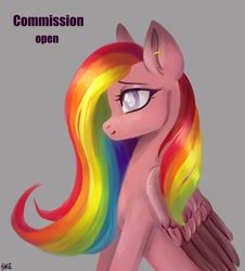 Size: 1600x1770 | Tagged: safe, artist:ske, derpibooru import, oc, pegasus, pony, blind, multicolored hair, rainbow, rainbow hair, solo