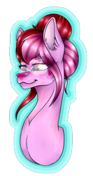 Size: 506x948 | Tagged: safe, artist:chazmazda, derpibooru import, oc, pony, blushing, bun, bust, coat markings, flat color, freckles, glasses, hair bun, happy, highlight, highlighted, highlights, outline, photo, portrait, shade, shading, shine, short hair, simple background, smiling, solo, transparent background