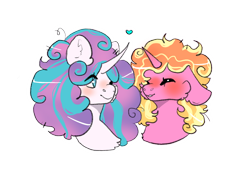 Size: 1032x774 | Tagged: safe, artist:a-x-o, derpibooru import, luster dawn, princess flurry heart, alicorn, pony, unicorn, blushing, bust, cheek fluff, ears, eyes closed, female, floppy ears, flurrydawn, lesbian, mare, older, older flurry heart, one eye closed, shipping, simple background, transparent background