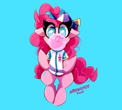 Size: 2775x2500 | Tagged: safe, artist:nekosnicker, derpibooru import, pinkie pie, earth pony, pony, baseball cap, bubblegum, cap, cute, diapinkes, food, gum, hat, looking at you, polo shirt, solo, tongue, tongue out