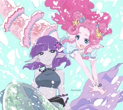 Size: 2044x1822 | Tagged: safe, artist:5mmumm5, derpibooru import, maud pie, pinkie pie, mermaid, equestria girls, equestria girls series, bracelet, bubble, cute, diapinkes, duo, female, fins, jewelry, maudabetes, mermaidized, necklace, open mouth, pie sisters, siblings, sisters, smiling, species swap, starfish, underwater, water, when she smiles
